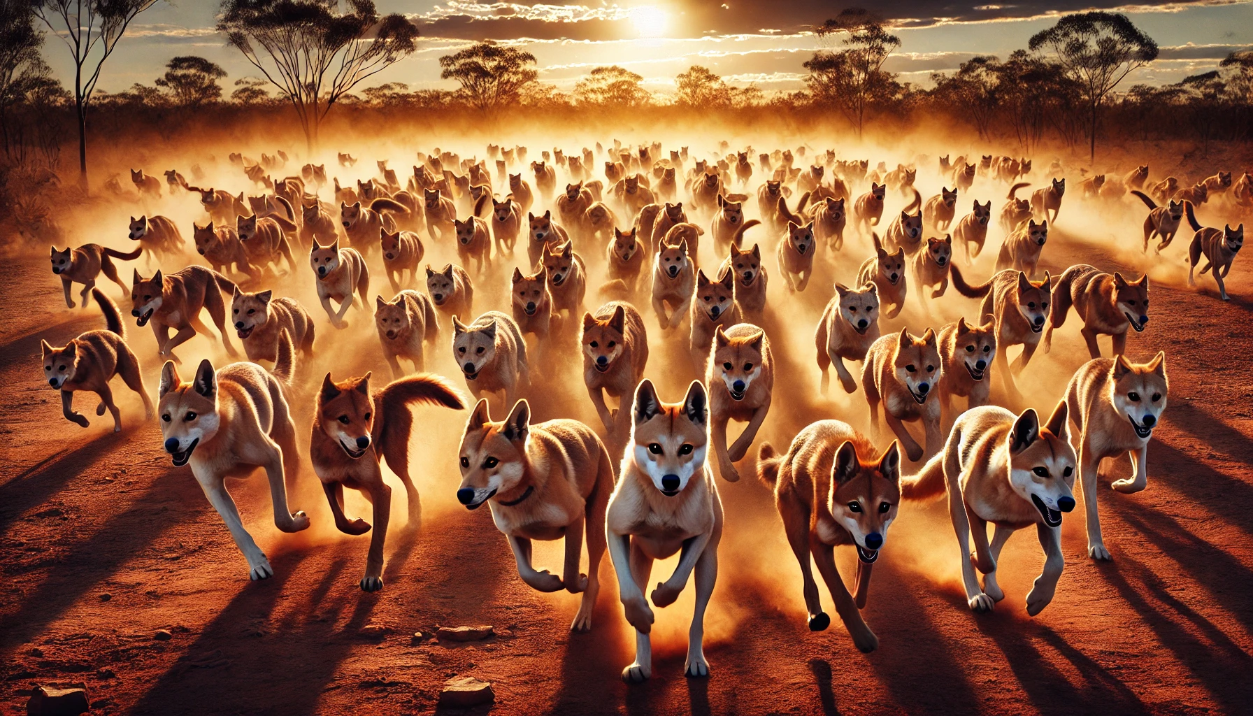 A pack of Dingos running